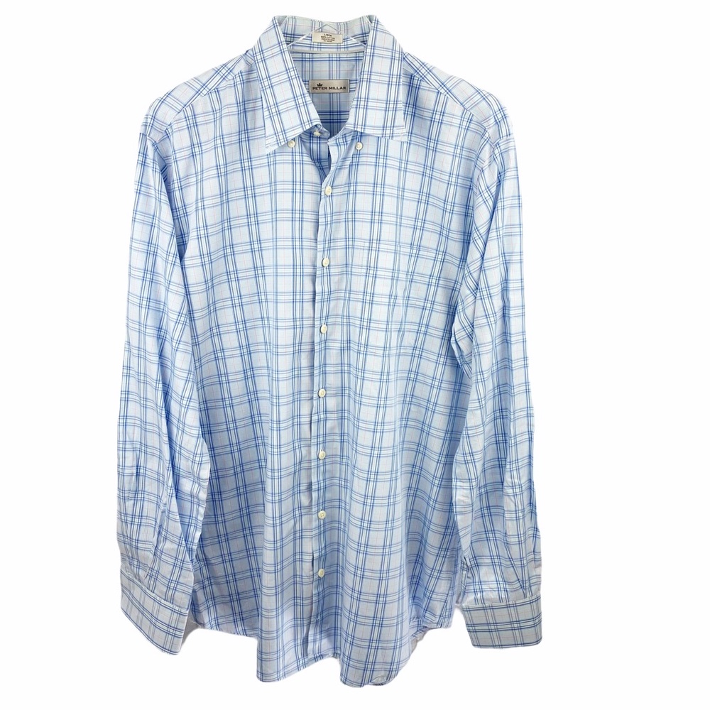 Peter Millar Blue Checkered Plaid Button Down Large